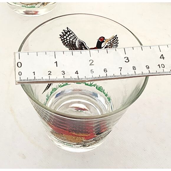 GLASSES/OLD FASHION/Vintage Pheasant-MCM-Hunting Barware-Red Gold-Set of 4 - Picture 14 of 14